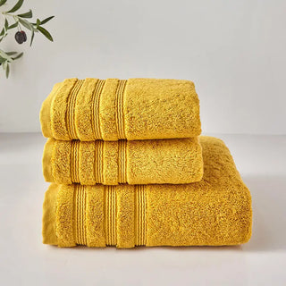 egyptian cotton bath towel set soft absorbent yellow sensation side view