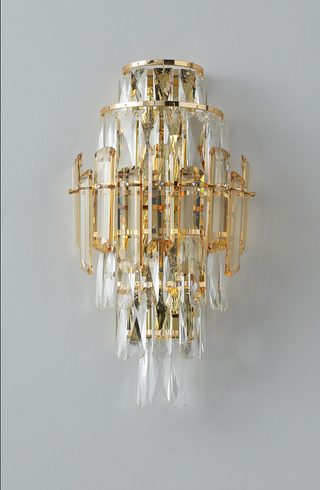 Crystal Wall Sconce – Chrome Wall Fixture with Cut Crystal Pendants for Elegant Living Room Lighting