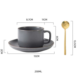 ceramic coffee cup handcrafted grey 250ml mug saucer set stylish durable drinkware lifestyle view