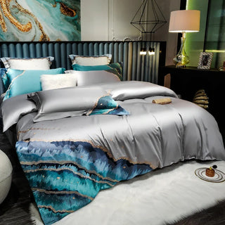 egyptian cotton duvet whimsical waters luxury bedding set silver grey close-up