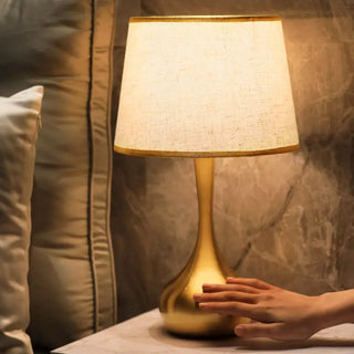 Decorative Table Lamp – Elegant Teardrop Base | Soft Fabric Shade & Warm Brown Finish