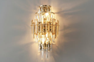 Crystal Wall Sconce – Chrome Wall Fixture with Cut Crystal Pendants for Elegant Living Room Lighting