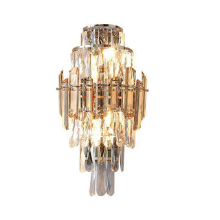 Crystal Wall Sconce – Chrome Wall Fixture with Cut Crystal Pendants for Elegant Living Room Lighting