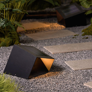 Solar Garden Lamp – Compact Black Steel Bollard With Warm Outdoor Lighting