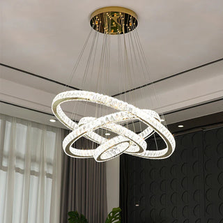 Layered Ring Chandelier – Modern Adjustable Height Lighting Sculpture in Black or Gold