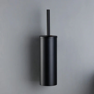 wall mounted matte black stainless steel toilet brush bathroom angle view