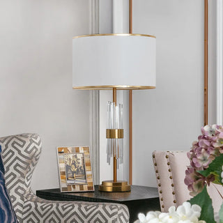 Bedside Lamp – Elegant White Fabric Shade & Gold Metal Base with Soft Warm Lighting