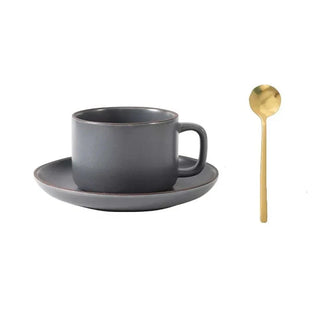 ceramic coffee cup handcrafted grey 250ml mug saucer set stylish durable drinkware front view