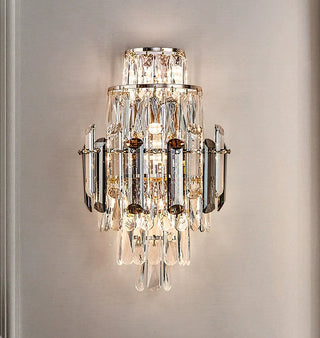 Crystal Wall Sconce – Chrome Wall Fixture with Cut Crystal Pendants for Elegant Living Room Lighting