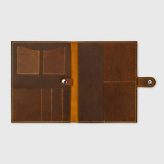 leather business portfolio handmade full grain leather padfolio business card holder angle view