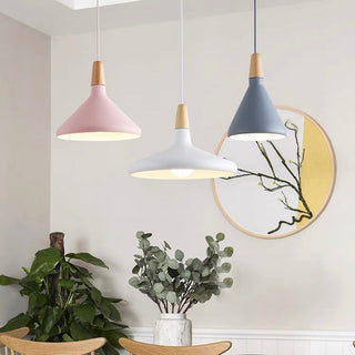 Suspension conique en métal coloré - Luminaire moderne avec cordon réglable