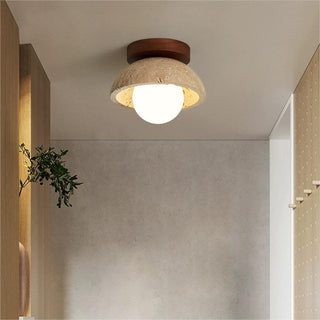 Walnut wood beige stone wall sconce — industrial lamp