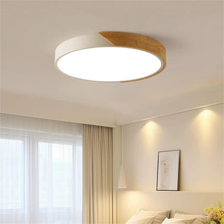 Modern round wood ceiling lamp, dimmable LED flush mount