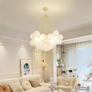 Hand frosted glass bubble chandelier pendant light close-up