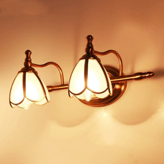 French bathroom gold wall lamp mushroom shade illuminated