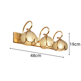 Glass ball vanity wall sconce close-up — classic multi head light