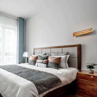 Rectangular solid wood modern LED wall sconce detail — lamp
