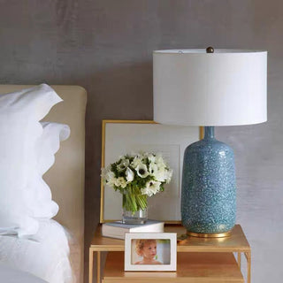 Ceramic fabric shade lamp front — modern soft diffused