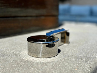 single cigar ashtray windproof stainless steel lid chrome finish close-up