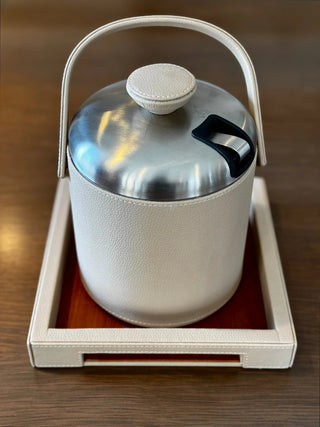 luxury leather ice bucket double wall stainless steel patented tong holder set view