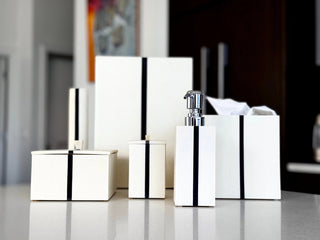 Santorini Bathroom Set – Modern Quartz Resin Accessory Kit With Black Trim