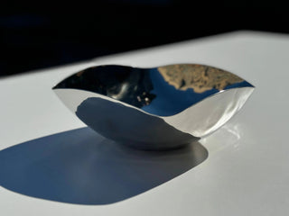 asymmetrical steel bowl rikan polished hammered finish modern decorative centerpiece side view