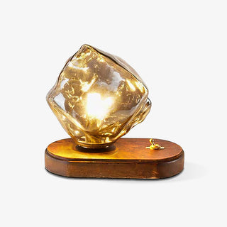 Glass stone lamp illuminated — ice wood modern