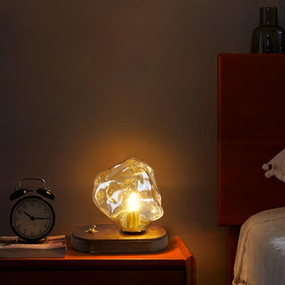 Ice stone wood glass lamp — modern warm glow ambient