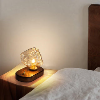 Glass ice table lamp — modern wood warm setting