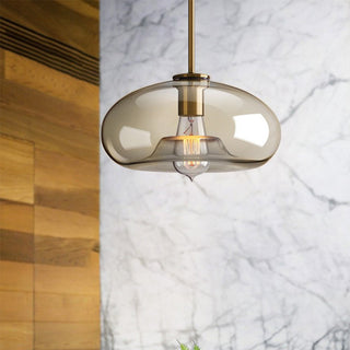 Industrial amber pendant with vintage glass shade