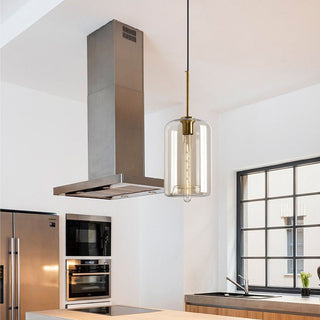 Industrial pendant lamp with amber glass rustic shade