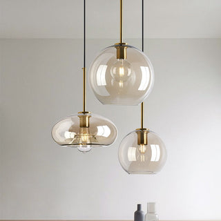 Industrial hanging lamp with amber glass warm glow