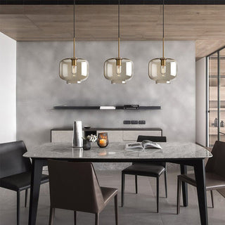 Industrial Amber Pendant Light – Vintage Glass Shade With Warm Rustic Glow