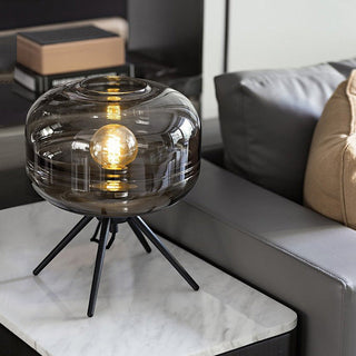 Modern glass shade lamp illuminated — E27 warm ambient