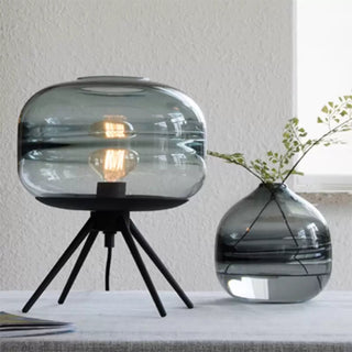Modern glass shade table lamp wide view — E27 warm