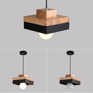 Modern industrial pendant with natural wood finish