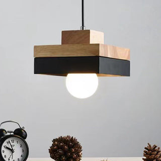 Rustic wood pendant lamp — modern industrial ceiling fixture