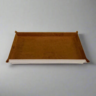 ivory desk organizer luxury vegan leather set wood panel suede lining top view