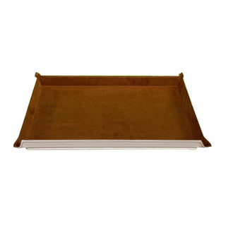 ivory desk organizer luxury vegan leather set wood panel suede lining overview