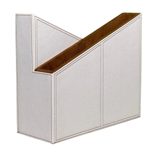 ivory desk organizer luxury vegan leather set wood panel suede lining feature view
