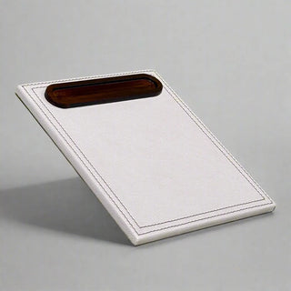 ivory desk organizer luxury vegan leather set wood panel suede lining detail