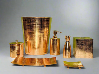 gold solid brass luxury 7-piece bathroom accessories set jacquard finish close-up detail
