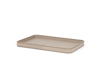 calfskin leather tray pinetti hand-stitched rectangular serving tray wooden base front view