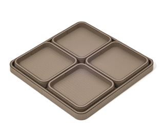 square leather tray pinetti hand stitched calfskin wooden non-slip base side view