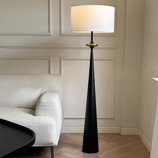 Japanese floor lamp illuminated — minimalist fabric warm ambient
