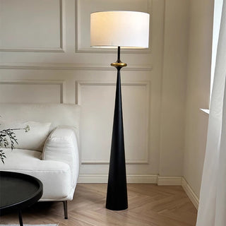 Japanese minimalist lamp detail — fabric shade iron warm