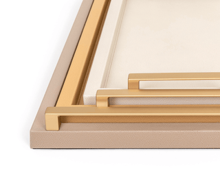 leather serving tray pinetti custom luxury chrome gold brass handles angle view