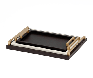 leather serving tray pinetti custom luxury chrome gold brass handles set view