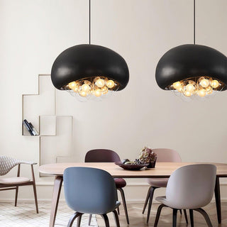 Scandinavian pendant with cream cement-look cylindrical shade