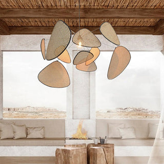 Rattan pendant over kitchen with adjustable boho design